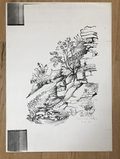 Zeichnung Steinbruch bei Amorbach schwarz weiß ca. 42x30cm