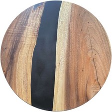 Epoxidharz Tischplatte River Table Rund Schwarz Walnuss Massivholz ø600x22mm