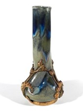 JUGENDSTIL Art Nouveau Keramik Vase ° Bronze Montierung ° Laufglasur