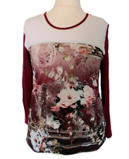 Lea H. Damen Langarmshirt Rot 42 Shirt Pullover Pulli Muster Stretch Jersey