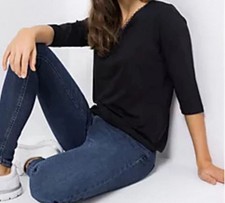 VIA MILANO Shirt, 3/4-Arm V-Ausschnitt Spitze figurumspielend gr.42  ot