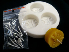 Gießform Teelichter +12x Teelichtdochte mit Fuß  Runddocht Kerzen  Bienen Wachs