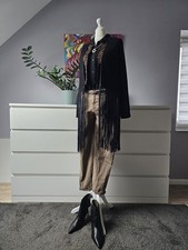 Zara Knit Strickjacke Cardigan schwarz Feinstrick Leder Fransen Gr. M