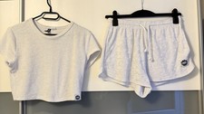 H&M Schlafset Pyjama Sweat Set T-Shirt M/38 kurze Hose Shorts S/36 Weiß Frottee