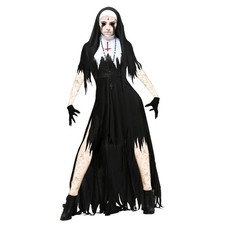 Halloween Nonne Kostüm Damen Cosplay Gr. S-3XL - Vampir Kleid Schwarz Grusel Out