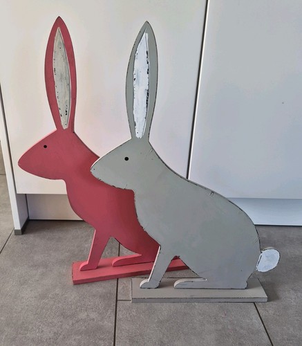 Hase holz deko grau - holz, rosa