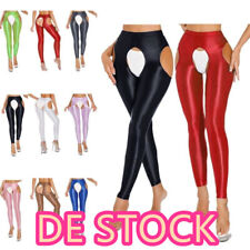 DE Damen Strumpfhosen Öl glänzend Schritt Offen Enge Hose Lange Unterhose