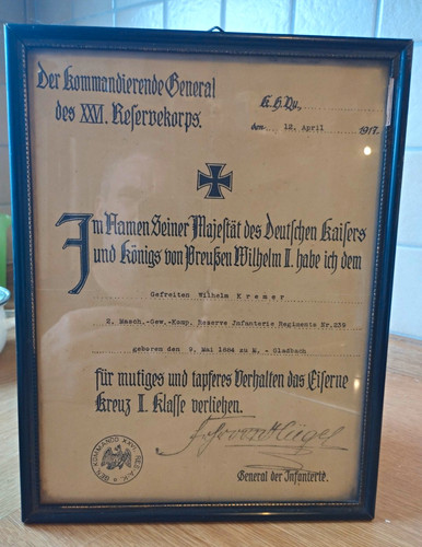 Gerahmte militaria urkunde - gerahmte, militaria-urkunde