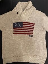 Pullover Ralph Lauren Gr M Herren Flagge Vintage USA Schalkragen beige  wNEU TOP
