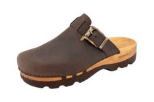 Woody Lukas Herren Clogs Pantolette Holzschuh Leder Kaffeebraun Gr 40-50