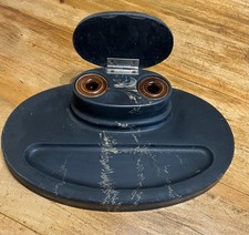 Alte Schreibtischgarnitur aus schwarzem Marmor, 2 Tintenfässchen