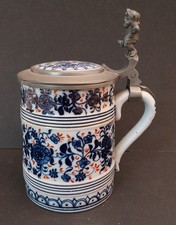 Schöner Bierkrug mit Zinndeckel - Zwerg Daumenrast - Vogeldekor Schney Bayern/Th