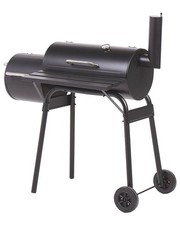 Holzkohlegrill mit Räucherkammer schwarz rollbar mit Thermometer Deckel Katla