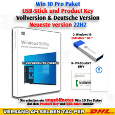 Windows 10 Pro 64Bit USB Paket inkl. Key 22H2 Vollversion "DE-Version" (NEU)