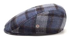 Schiebermütze FLATCAP Gr.61 blau/grau kariert Schurwolle warm