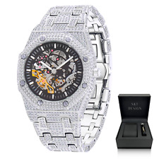 Iced Out Automatik Uhr Herren Armbanduhr Herrenuhr Achteckig Luxus Datum Diamant