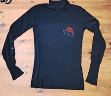 Rolli,Rollkragenpullover,Thierry Mugler,Gr.S,Feinstrick, Gr.36,schwarz,Meshärmel