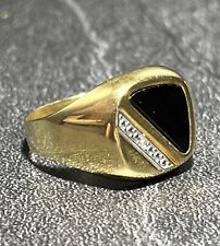 585 Gold Siegelring Mit Onyx u. Achtkant Diamant 14 K Gelbgold Gr. 66 Herrenring