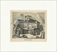 Dampfdreschmaschine Getreide Ernte Dreschflegel Bauern Säcke Holzstich E 20061