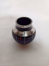 Hyalith Vase silver overlay Silber Silberrand Email