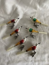 6 x alter Christbaumschmuck Vogel mit Klammer Glas bunt Weihnachtsschmuck