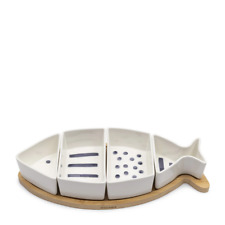 Riviera Maison Servierplatte Cascais Fisch Holztablett Schalen Set Porzellan 