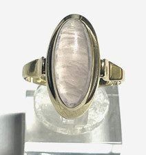 Vintage 333 Gold 8 K Ring natürlicher Rosenquarz Cabochon oval  Ø 17,8 mm RG 56
