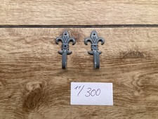 1von3 Kleiderhacken Wandhacken Stahl Messing?Garderobe Hacken Antik franz. Lilie