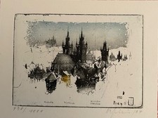 Farbradierung signiert, Alexander BEFELEIN: PRAG, 12 mal 12 cm
