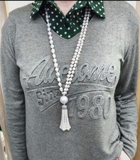 Lange Kette echte Süßwasserperlen rund 2 Reihen & Barockform