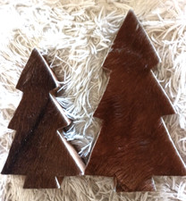 2 Tannenbäume Mango Holz massiv Fell Loberon  19 x 12 cm + 24 x 14 cm Natur Deko