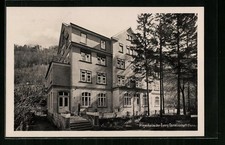 Hanau, Ansichtskarte, Pilgerheim der Evang. Gemeinschaft mit Nadelbäumen 1931 