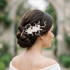 Braut Haarkamm Blumen Perlen