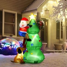 HOMCOM Aufblasbarer Weihnachtsbaum 1,8 m Weihnachtsmann Hund LED