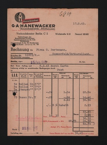 Berlin rechnung 1943 a - rechnung, g.