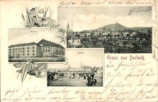 Ak Durlach Karlsruhe in Baden, Gesamtansicht, Kaserne, Reitplatz - 10950018