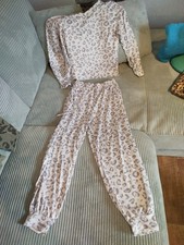 Damen Hausanzug Schlafanzug  Freizeit Gr. M Leolook grau Weiß Neu