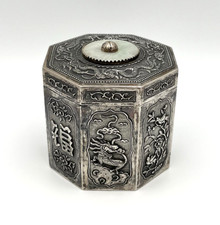 Antike Deckeldose Silber Jade