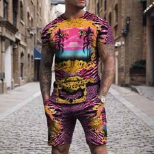 HABO Herren Set 2-teilig Skull 3D Druck T-Shirt & Shorts Hip Hop Sommer