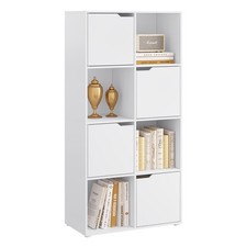 Bücherregal mit Türen Standregal weiß Bücherschrank 8 Fächer Aktenregal ks039ws