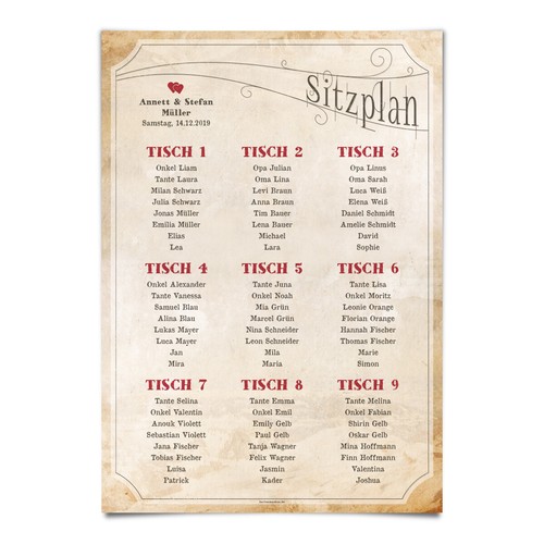 Hochzeit sitzplan plakat - sitzplan,