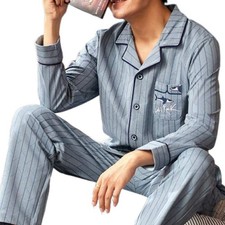 Karierte Nachtwäsche Herren Langarm-Pyjama Baumwolle, Schlafanzug Hausanzug