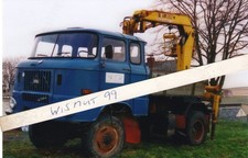 2 Oldtimer-Fotos DDR VEB Bau IFA LKW W 50 Umbau Pritsche Heckkran