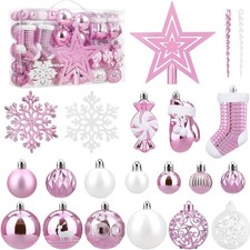 Christbaumschmuck Set | 128 Rosa/Weiße Kugeln mit Stern-Baumspitze