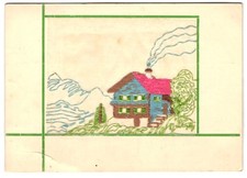 Seidenstick-AK Kleines Holzhaus in den Bergen 