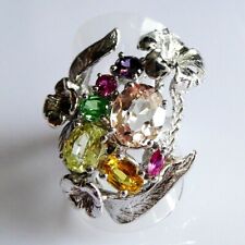 Morganit Granat Amethyst Tsavorit Rubin Ring 925 Silber rhodiniert 17,5 mm 55