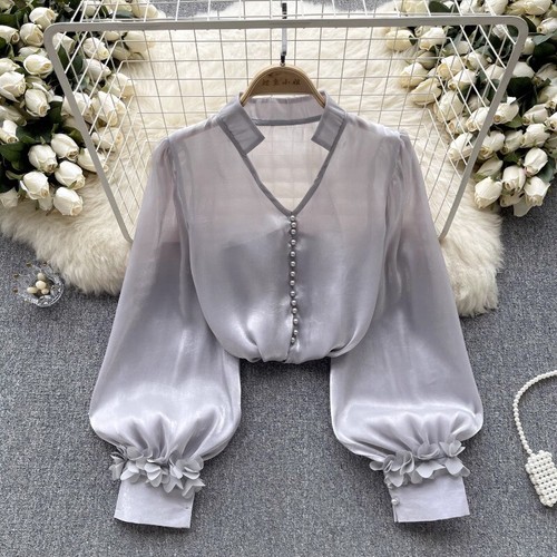 Damen glanz satin bluse shirt - satin,