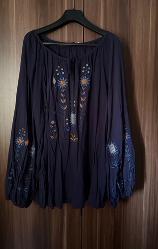 Bluse tunika bestickt marinen - bluse,