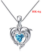 Modeschmuck Halskette Huitan Paar Delphin mit blauem Herz CZ Halskette Frauen 