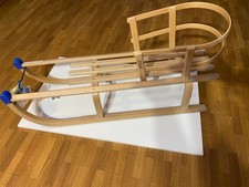 Holzschlitten Schlitten/Rodel (blau) mit Rückenteil u. Zugseil (Colint Davos)